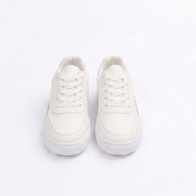 Mogna Mart™ Women’s Classic White Casual Sneakers with Metallic Accent