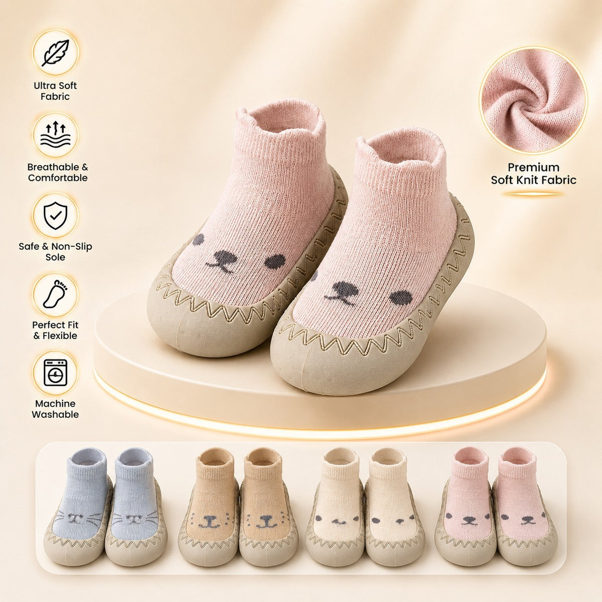 MognaMart™ Non-Slip Baby Sock Shoes – Soft Rubber Sole First Walkers