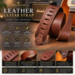 MognaMart™ Premium Genuine Leather Guitar Strap – Adjustable Shoulder Belt for Acoustic, Electric & Bass Guitars