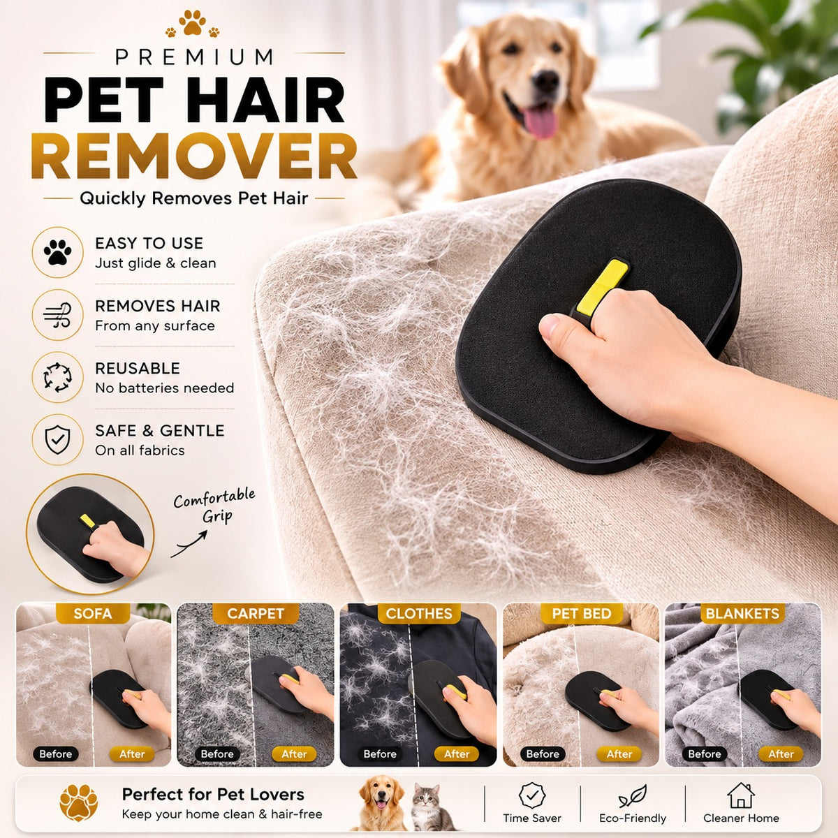 MognaMart™ Premium Pet Hair Remover Pad – Reusable Fur & Lint Cleaning Tool for Furniture, Carpets & Clothes