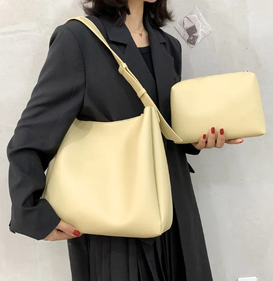 VELORA™ Minimalist Leather Tote & Pouch Combo Set