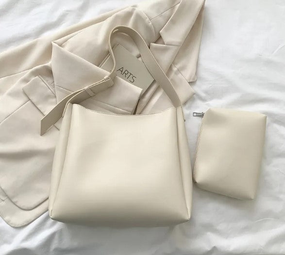 VELORA™ Minimalist Leather Tote & Pouch Combo Set