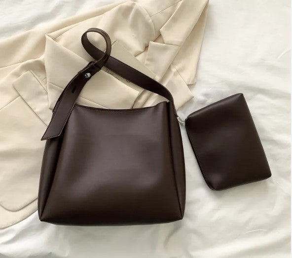 VELORA™ Minimalist Leather Tote & Pouch Combo Set