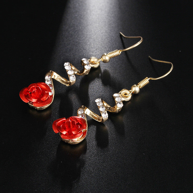 Mogna Mart™ Red Rose Crystal Spiral Drop Earrings