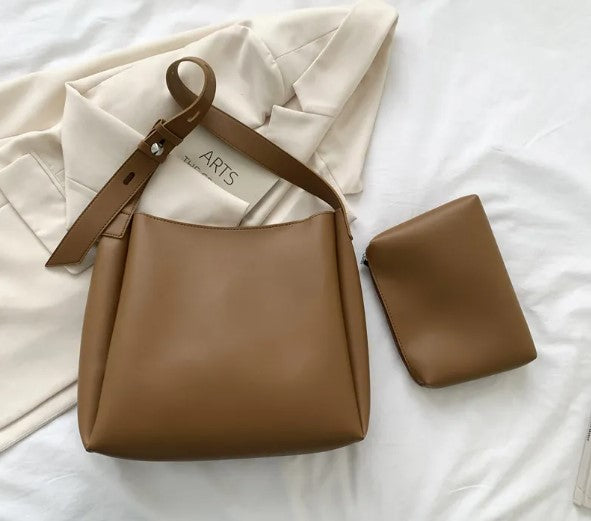 VELORA™ Minimalist Leather Tote & Pouch Combo Set