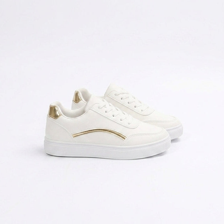 Mogna Mart™ Women’s Classic White Casual Sneakers with Metallic Accent