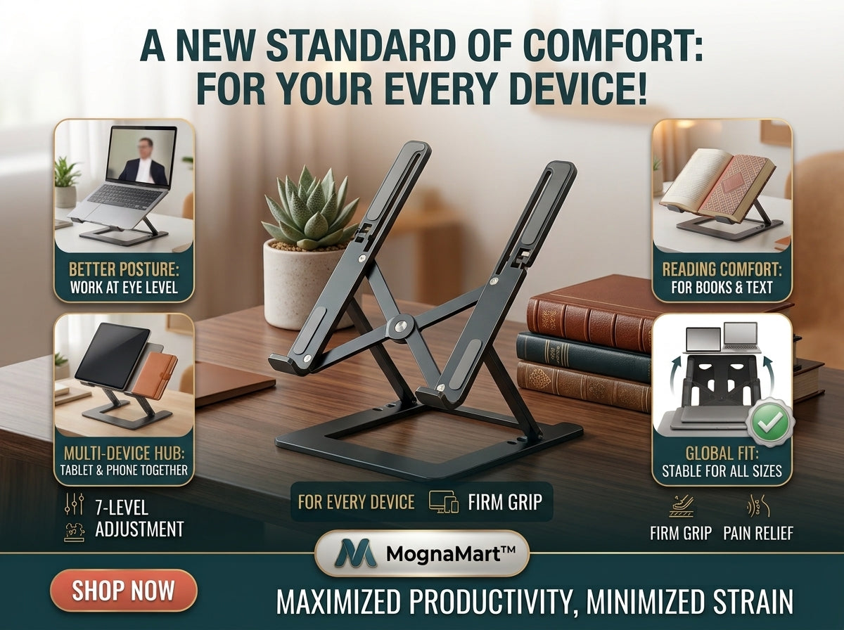MognaMart™ Ergonomic Laptop Stand – Multi-Angle Adjustable Desk Riser