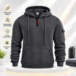 Mogna Mart™ Men’s Tactical Quarter-Zip Fleece Pullover Hoodie with Sleeve Pocket