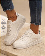 Mogna Mart™ Women’s Classic White Casual Sneakers with Metallic Accent