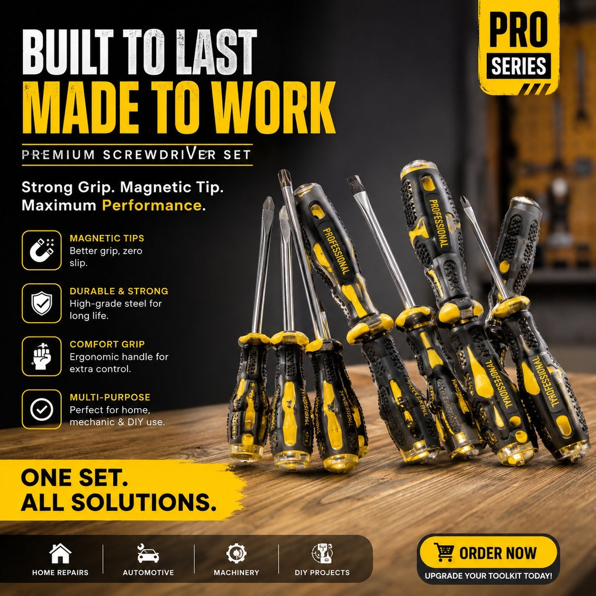 MognaMart™ Pro Series Magnetic Screwdriver Set – Heavy Duty Steel Repair Tool Kit