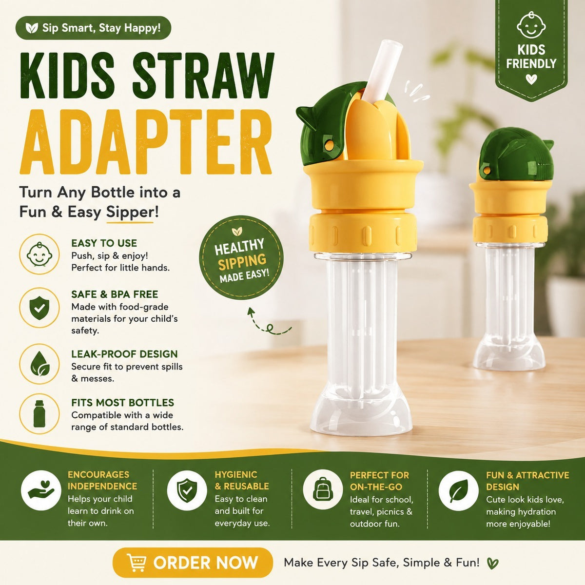 MognaMart™ Kids Straw Adapter Top – Universal Spill-Proof Bottle Sipper Cap