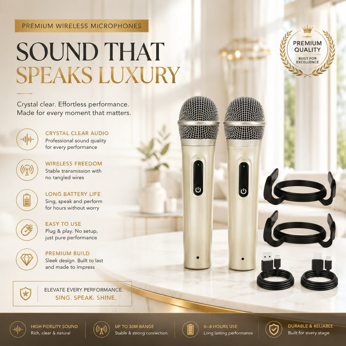 MognaMart™ Premium Dual Wireless Microphone Set – Professional Handheld Dynamic Mics for Karaoke, Speeches & Events
