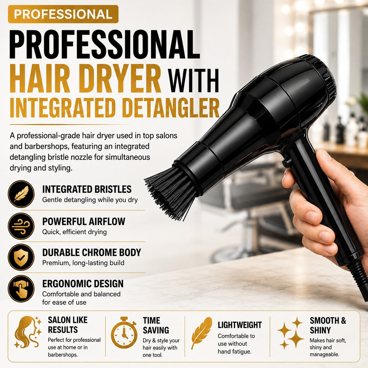 MognaMart™ Universal Hair Dryer Brush Attachment – Soft Bristle Nozzle for 4–5.5cm Barbershop Blow Dryers