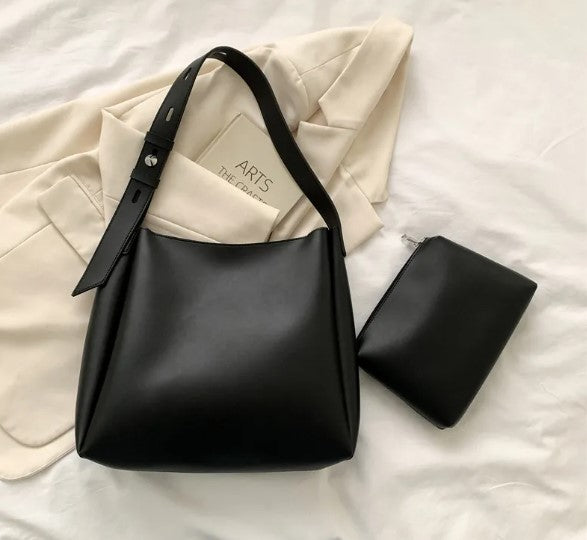 VELORA™ Minimalist Leather Tote & Pouch Combo Set