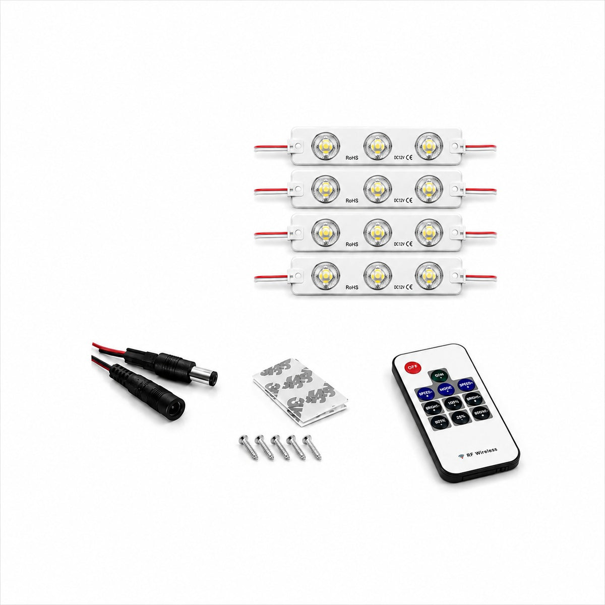 MognaMart™ 4Pcs 3-LED Injection Molding RGB Light Module Set – IP65 Waterproof DC12V Strip Lights for Signboards & Decor